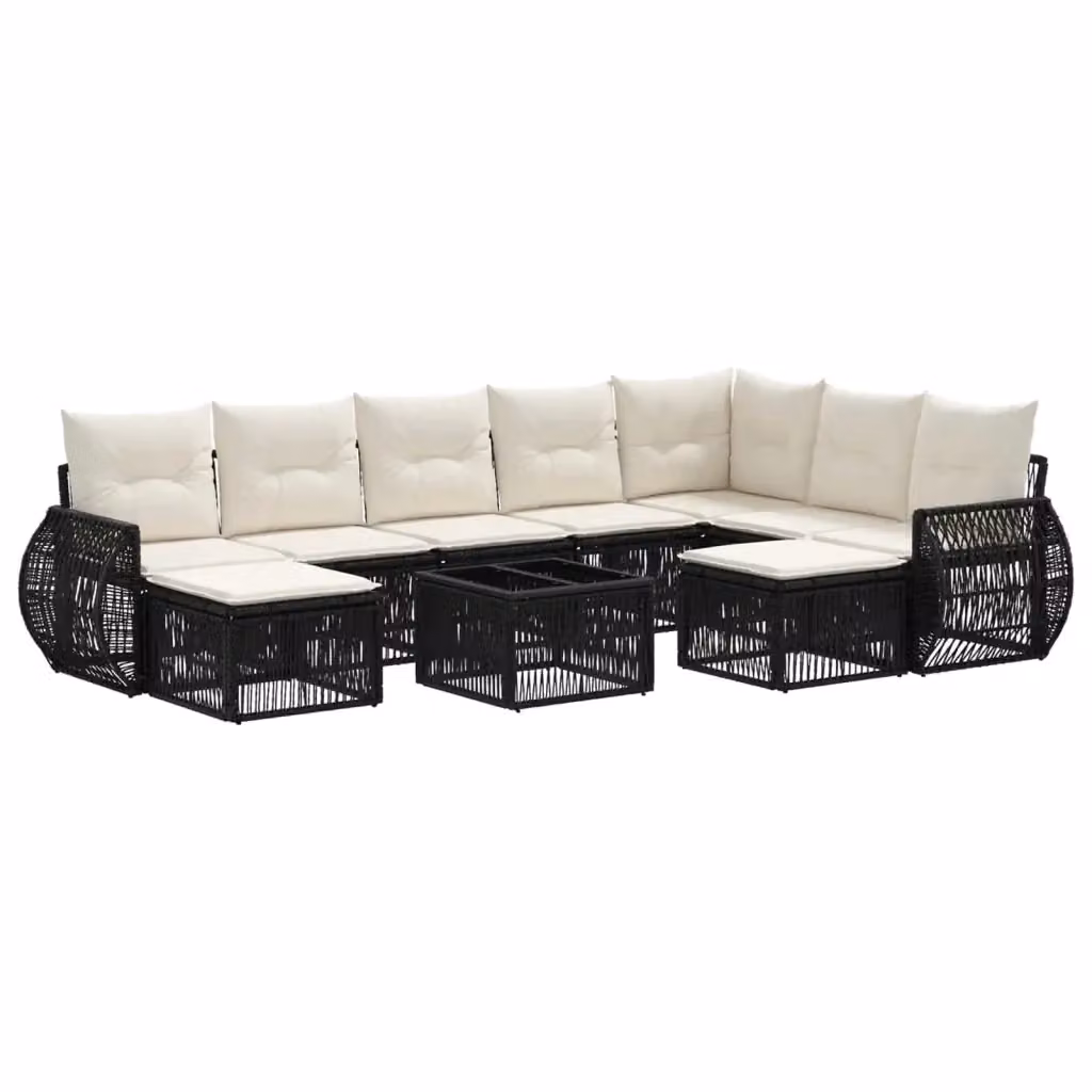 Set Divano da Giardino vidaXL 10 Pezzi in Polyrattan Nero con Cuscini e Tavolino da Caffè – 2