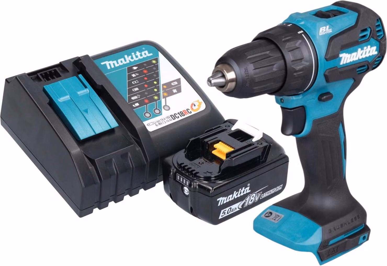 Makita DDF 490 RT1 Trapano avvitatore a batteria 18 V 65 Nm 1/2" Brushless + 1x batteria 5,0 Ah + caricabatteria