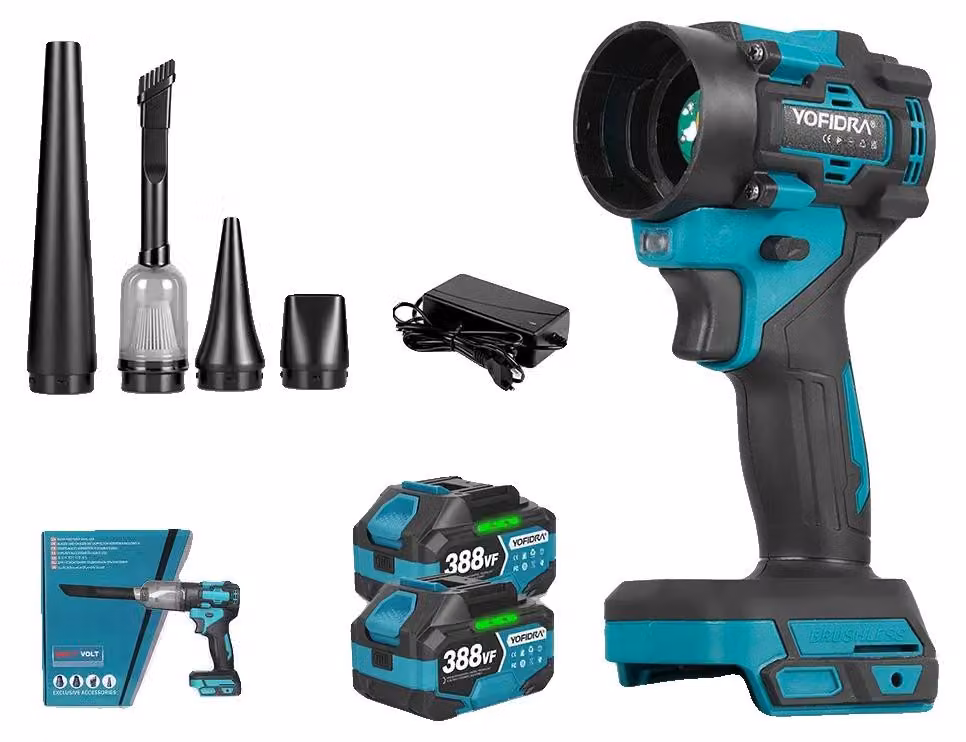 Aspiratore/soffiatore, motore brushless, potenza 1200 W, set di 2 batterie