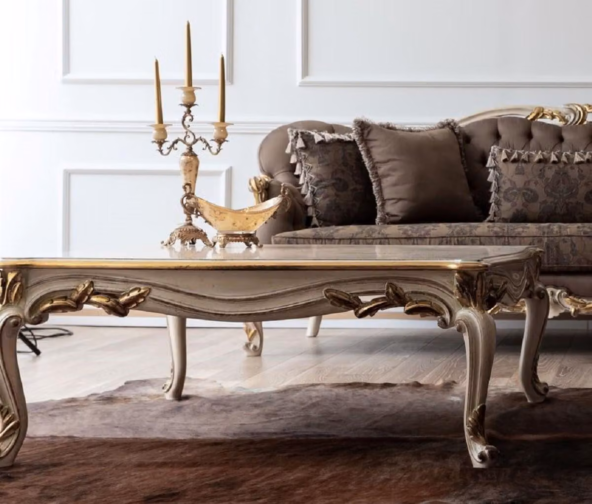 Casa Padrino tavolino barocco crema / bianco / oro - Tavolo da salotto in legno massiccio fatto a mano - Mobili da salotto barocchi
