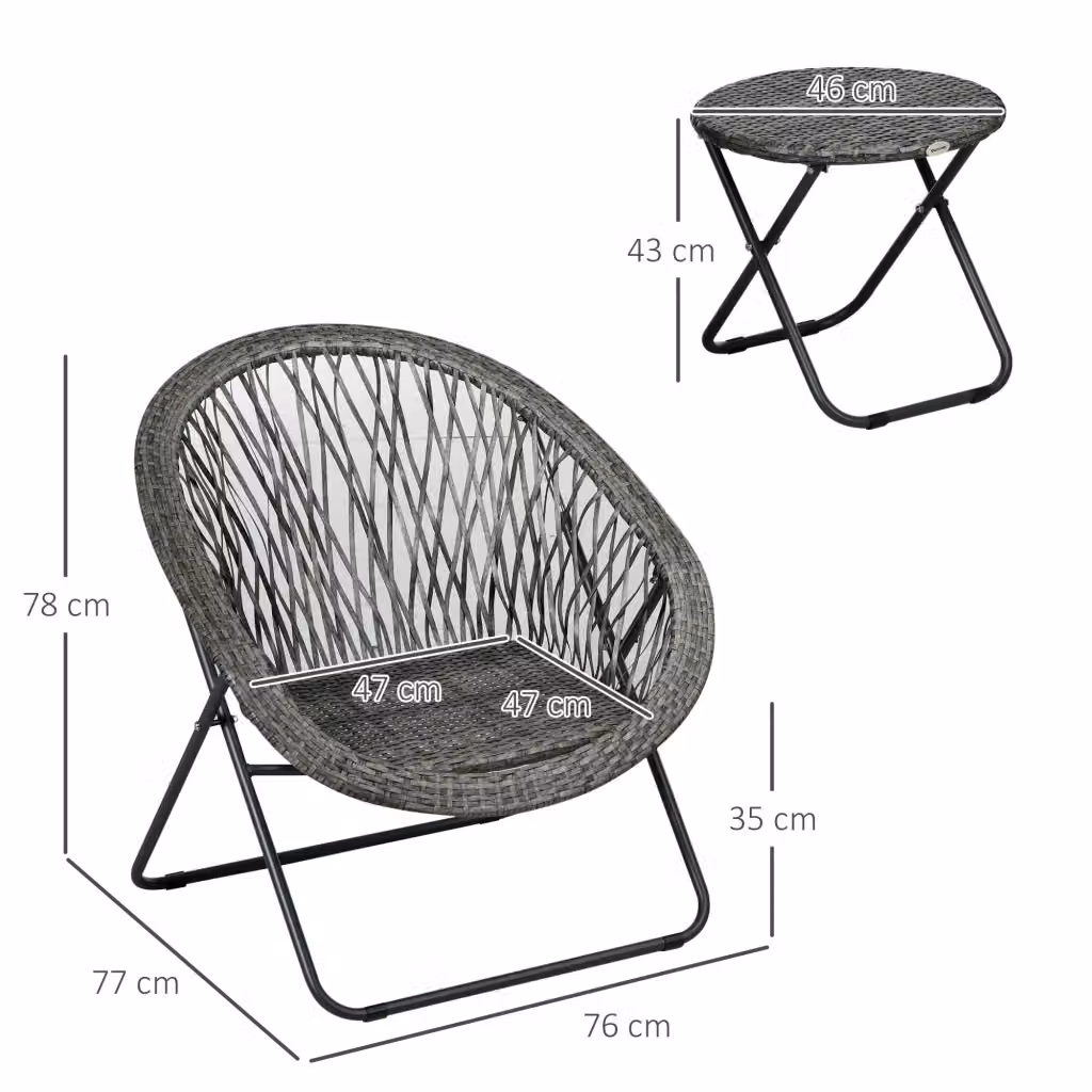 Set da esterno Mivray composto da tavolino rotondo e 2 sedie pieghevoli in rattan grigio per giardino, balcone o terrazza – 2