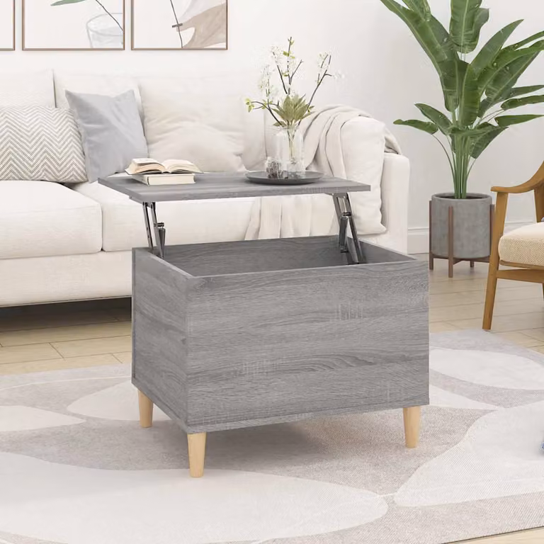 vidaXL Tavolino da salotto moderno in legno grigio con meccanismo sollevabile L: 60 cm, P: 44,5 cm, H: 45 cm