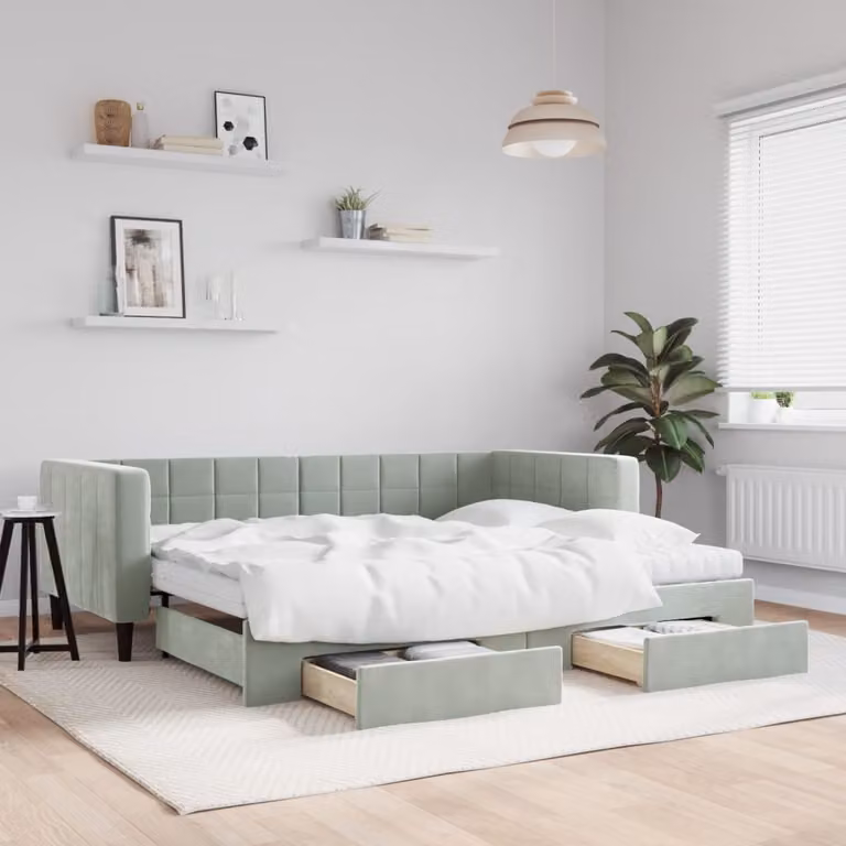 vidaXL Divano Letto Estraibile con Cassetti in Velluto Grigio L/P/H: 90 x 190 cm