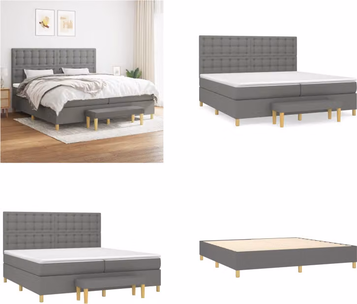 vidaXL Letto boxspring con materasso in tessuto grigio scuro 200x200 cm - Letto boxspring - Boxspringbetten - Bett - Schlafzimmermöbel