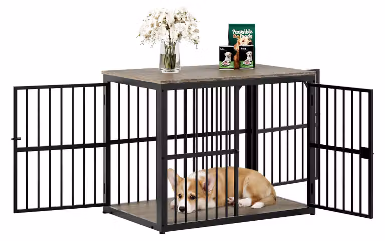 Gabbia per cani trasformabile in mobile multifunzione, con 3 ante, utilizzabile come mobile TV o comodino, piano resistente all'acqua, sistema modulare, dimensioni esterne 84x56x66 cm, colore grigio