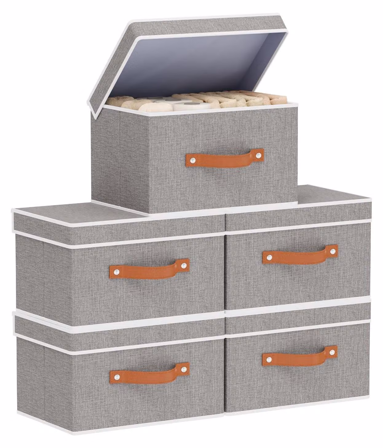 Elzusha - Set di 5 scatole contenitore con coperchio, pieghevoli, organizer per abbigliamento e libri