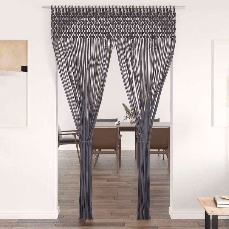 Tenda Macramè vidaXL in Cotone e Poliestere, Stile Boho, Semitrasparente, Colore Antracite, L 140 cm x H 240 cm