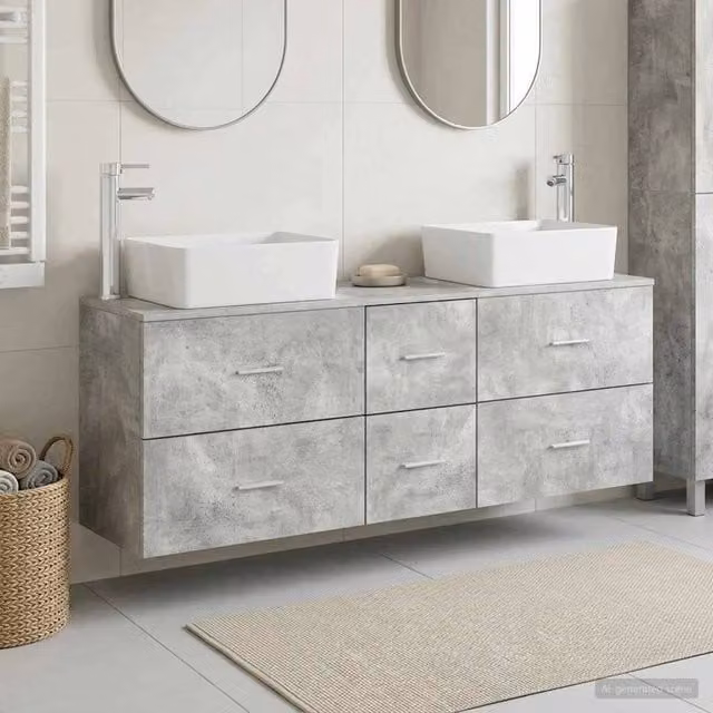 Set di Armadi da Bagno 3 pz Grigio Cemento 136 x 35 x 80 cm 3405862