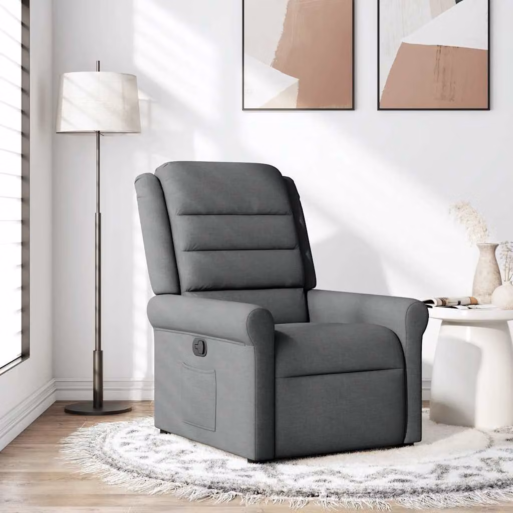 vidaXL Poltrona Reclinabile Relax in Tessuto Grigio con Braccioli e Regolazione Manuale