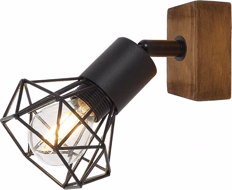 Rabalux 3137 Faretto da soffitto 1 Spot Zeus, E14 in legno, marrone-nero, stile industriale, 17 cm