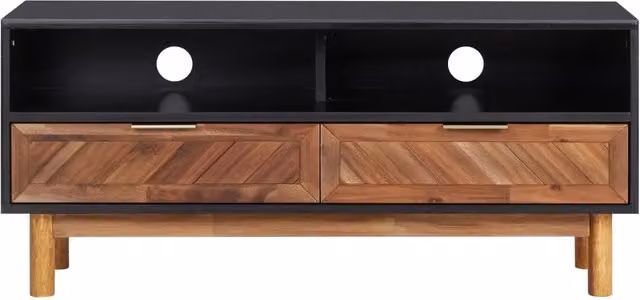 Mobile TV moderno in legno massello di acacia e MDF, disponibile in nero o marrone, L 100 x P 35 x H 45 cm