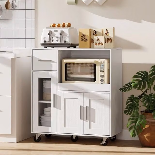 Mobile da cucina con ruote, cassetto e ripiano regolabile