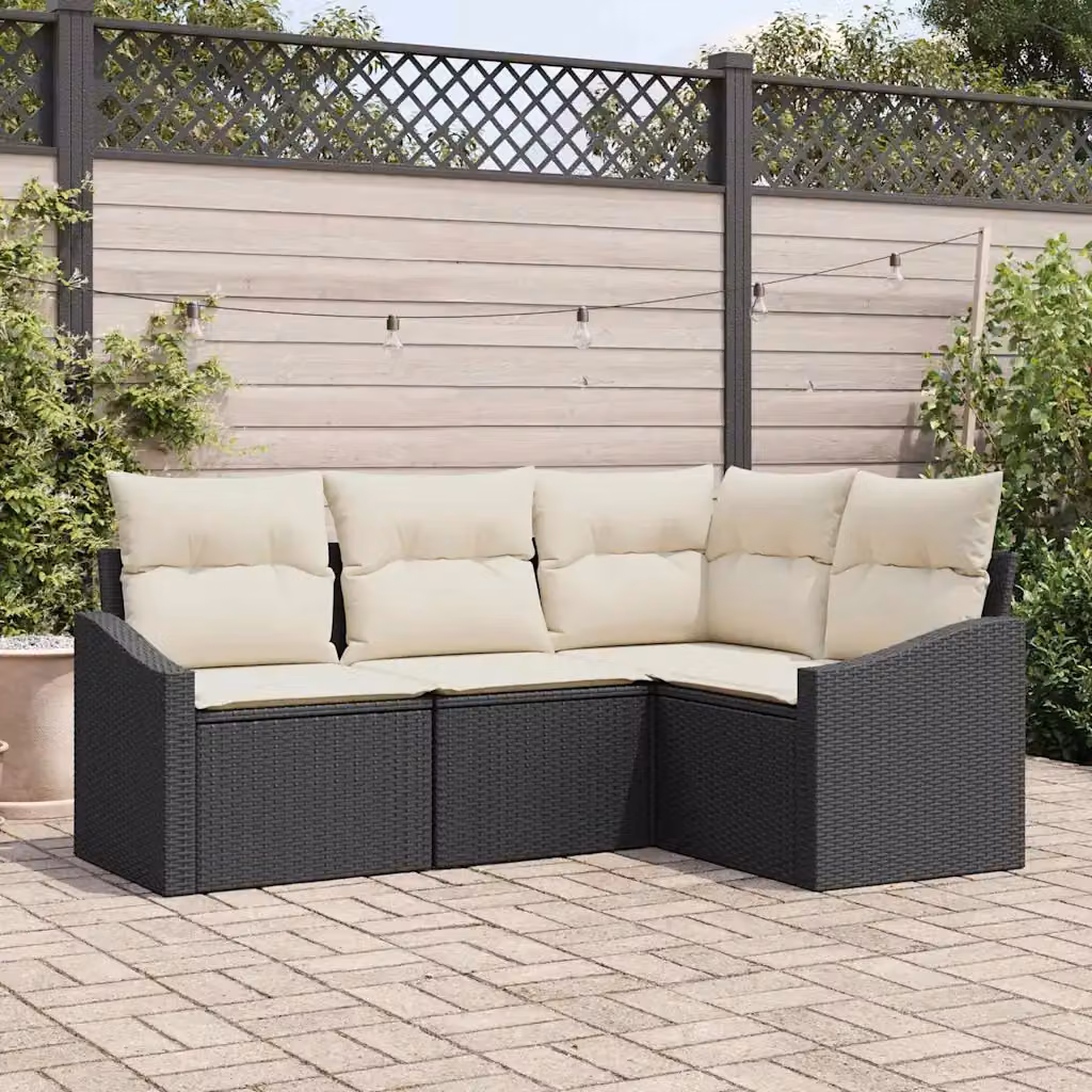 Set Divano da Giardino a L vidaXL in Polyrattan con Cuscini, Nero e Bianco – 1