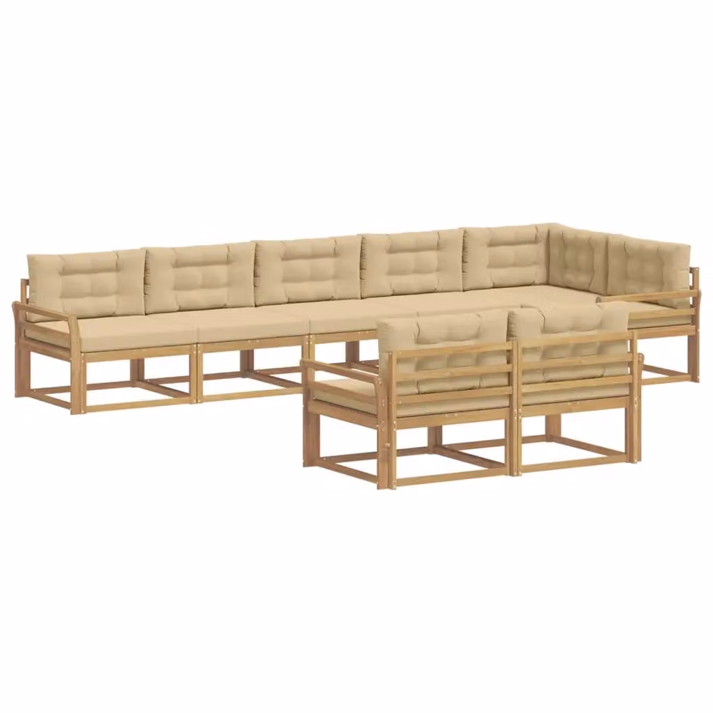 Set di divani da esterno a L vidaXL in legno di acacia con cuscini bianchi e beige – 2