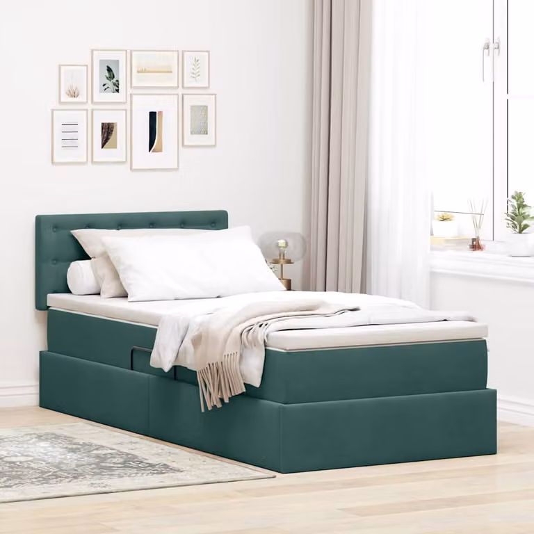 Letto con Contenitore vidaXL in Velluto Verde, L 90 x P 200 cm
