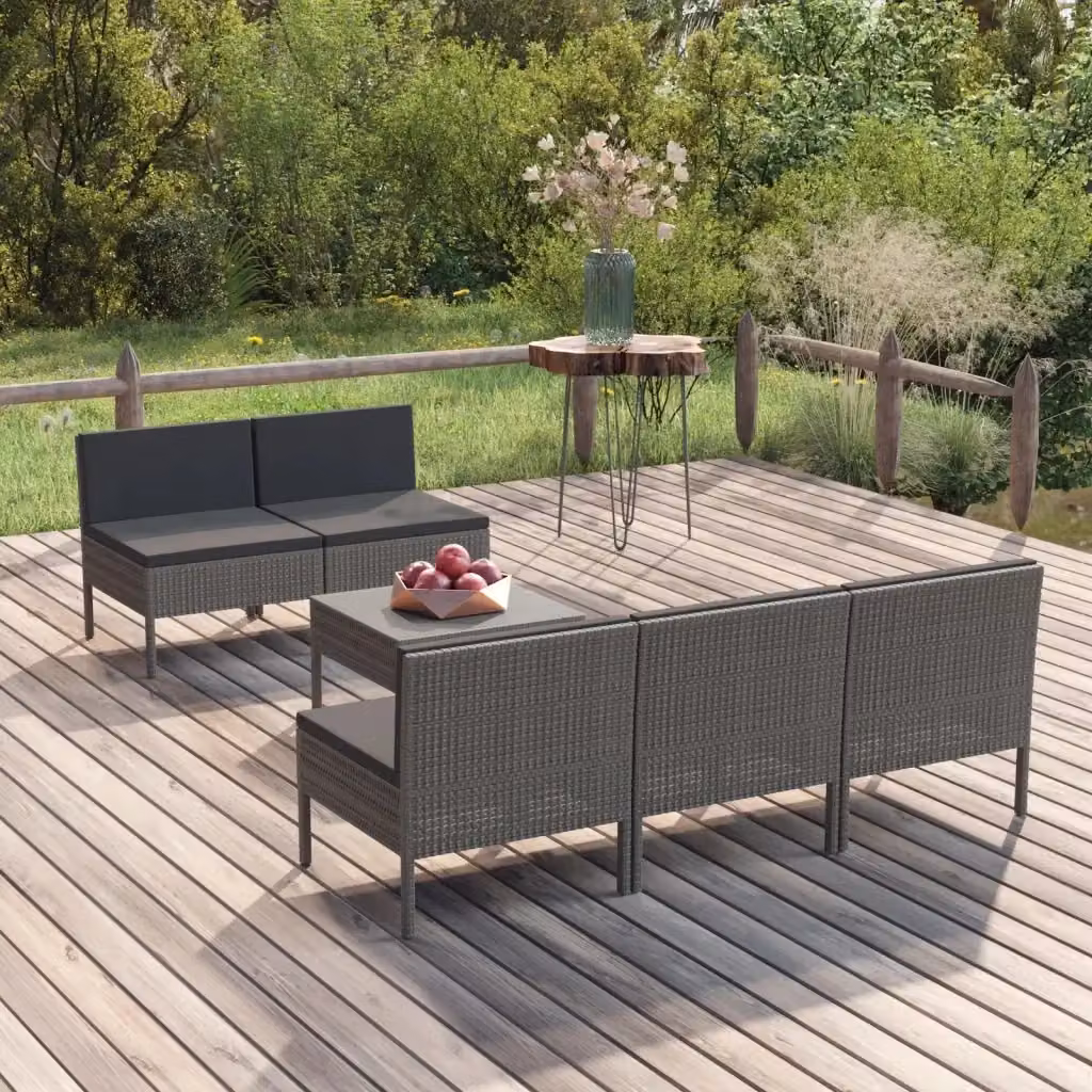 Set Salotto da Giardino 9 Pezzi Moderno con Ottoman e Cuscini Imbottiti in Polyrattan Grigio Antracite e Struttura in Metallo – 2