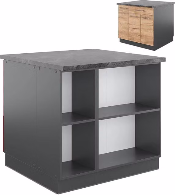 Isola cucina Fame-Line Rovere dorato/Antracite 90 cm con cassetto, senza piano di lavoro Vicco