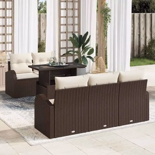 Set Divano da Giardino 6 pz Marrone polyrattan 3348554