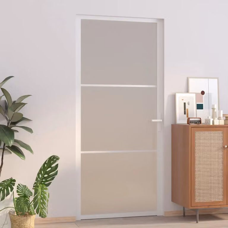 Porta Interna Moderna vidaXL in Alluminio e Vetro Trasparente, Bianco Opaco, L: 93 cm, H: 201,5 cm