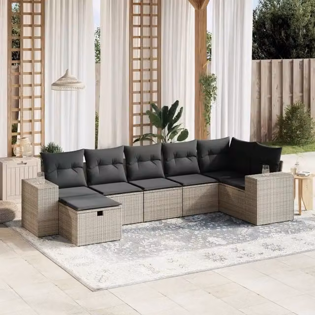 Set Divani da Giardino 7 pz con Cuscini Grigio in Polyrattan 3264456