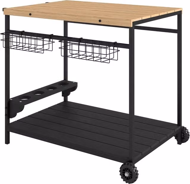 Carrello da portata giardino cucina 97,5 x 65 x 81 cm mobilità agevole spazio ottimizzato rustico in legno naturale 21_0005246