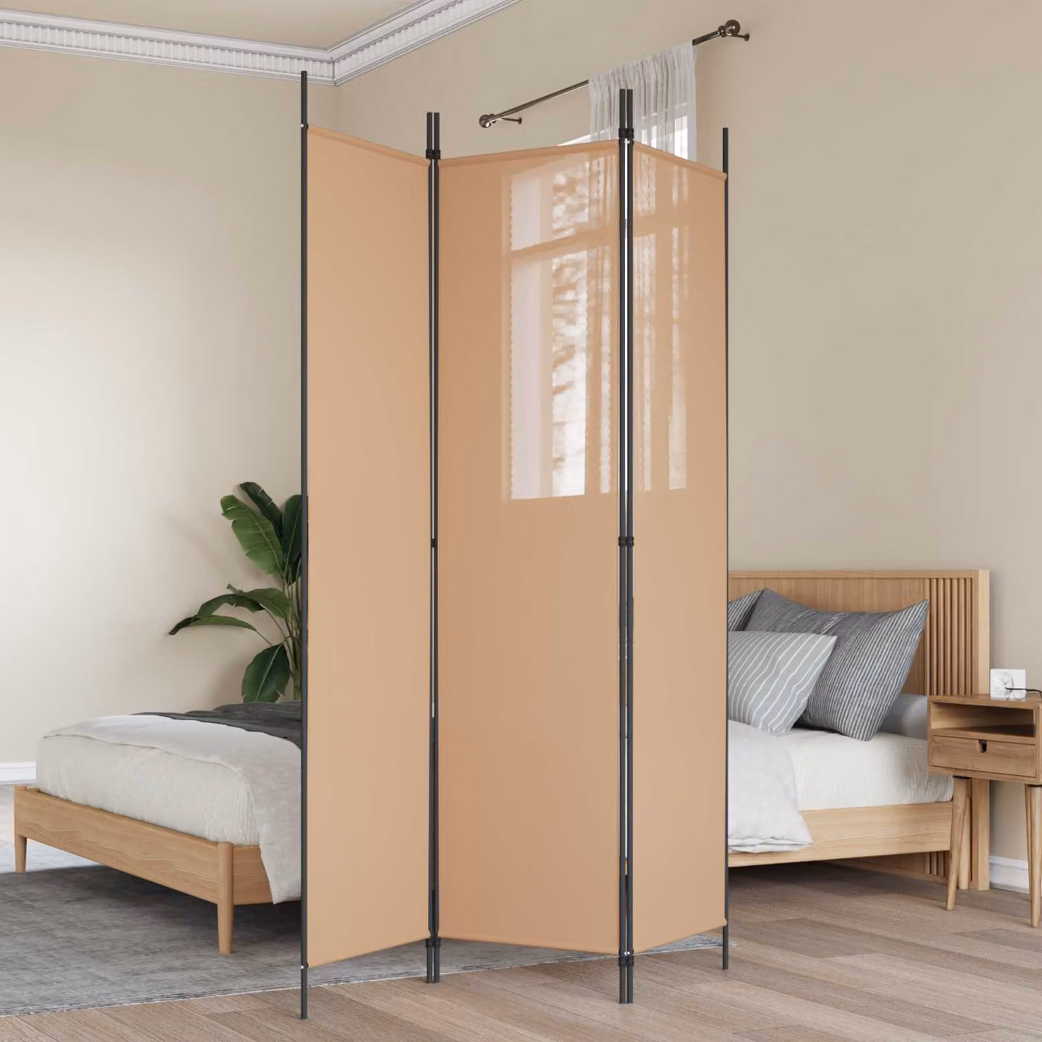 Paravento a 3 pannelli vidaXL in tessuto beige, L: 150 cm, H: 200 cm