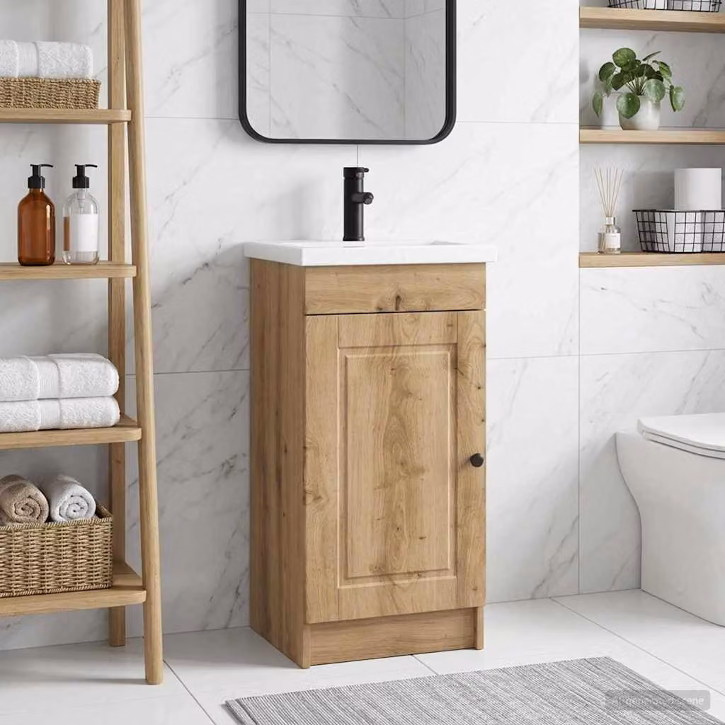 Mobile da bagno con lavabo vidaXL in stile moderno, colore marrone rovere, L: 42 cm, P: 40 cm, H: 84,5 cm