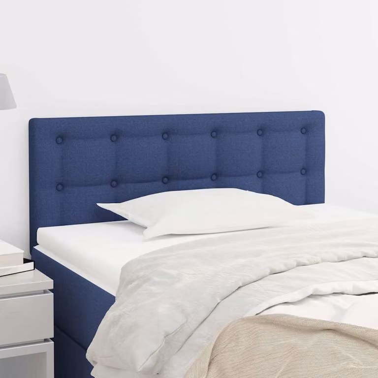 Testiera per letto vidaXL in tessuto blu con struttura in legno e pannello imbottito, L: 90 cm, P: 5 cm, H: 78-88 cm
