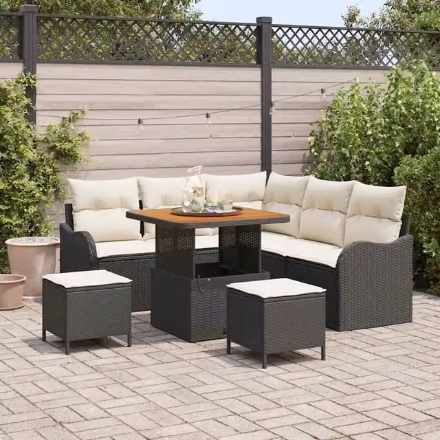 Set Divano da Giardino 8 pz Nero polyrattan 3362260