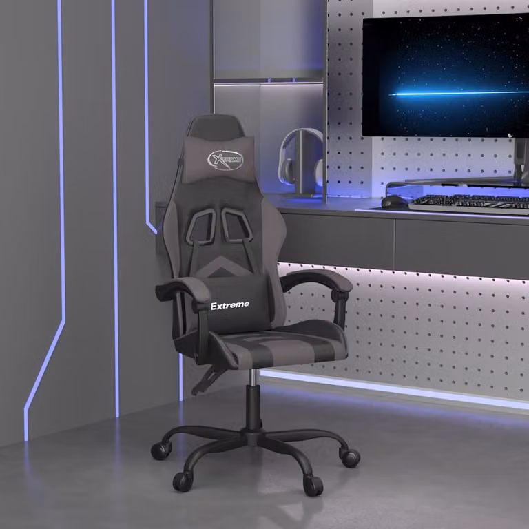 Sedia da Gaming vidaXL Nera e Grigia in Similpelle con Poggiatesta e Ruote