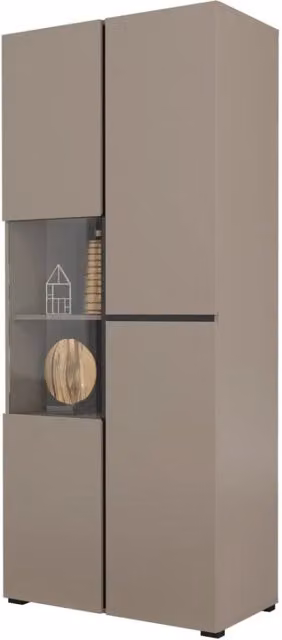 Vetrina alta 2 porte collezione HAVANA con LED integrato. Colori beige e nero.