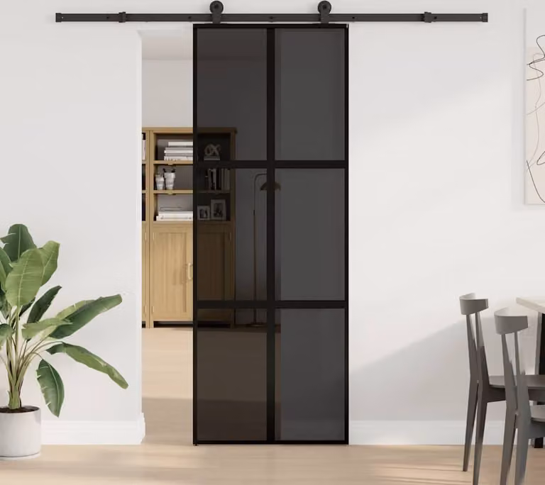 Porta Scorrevole Ferramenta 76x205 cm Vetro Temperato Alluminio