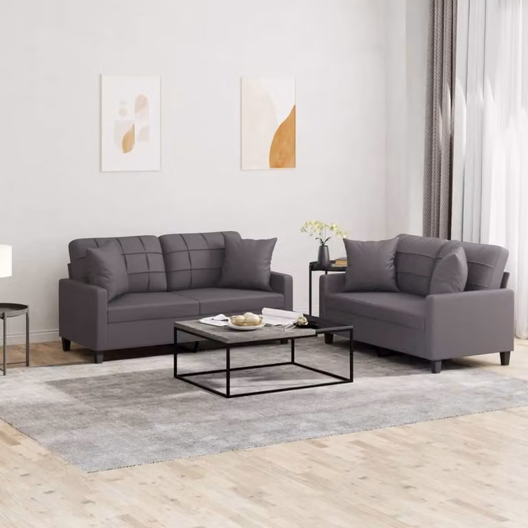 Maison Exclusive - Set divano 2 pezzi con cuscini, in ecopelle grigia