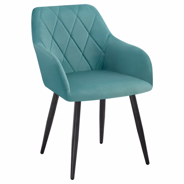 WOLTU 1x sedia da sala da pranzo con schienale a braccioli, sedia da sala da pranzo con rivestimento in velluto, comoda sedia imbottita, sedia da cucina con gambe in metallo, turchese