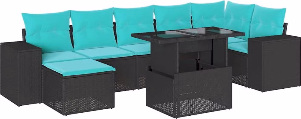set di divani da giardino 8 pezzi con cuscini, polyrattan nero
