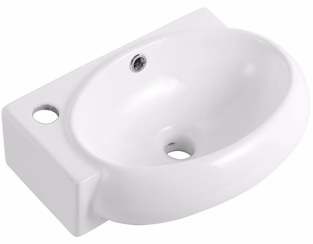 CERANO - Lavabo in Vetroceramica - da appendere - Avorio - versione sinistra - bianco lucido - 43x29 cm