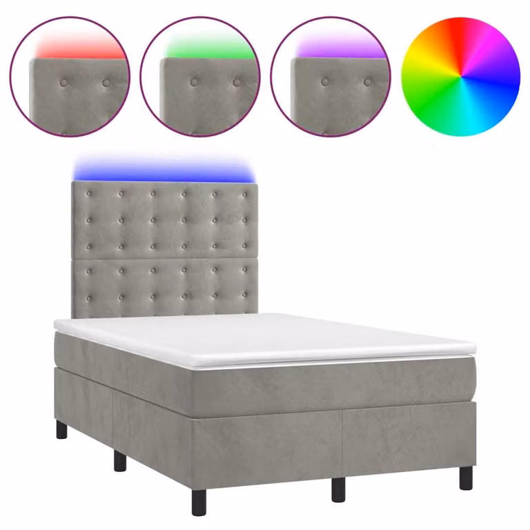 Letto a Molle Materasso e LED Grigio Chiaro 120x190 cm Velluto