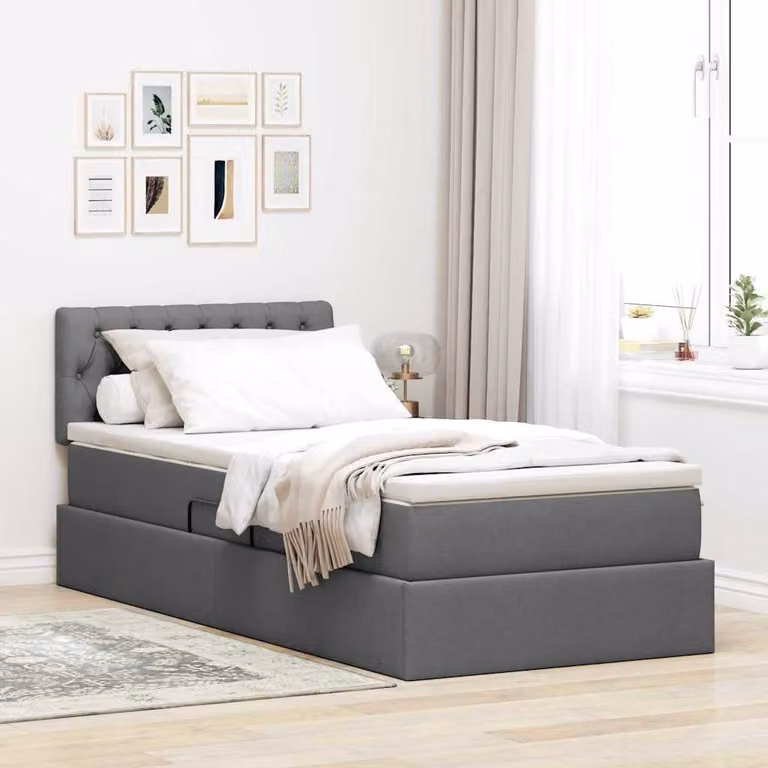 Letto con contenitore vidaXL con illuminazione LED e porta USB, Grigio scuro, L: 100 cm, P: 200 cm, H: 204 cm