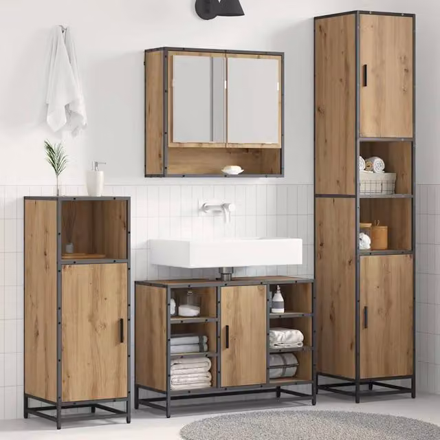 Set di mobili per il bagno 3 pz Rovere artigianale 3402481
