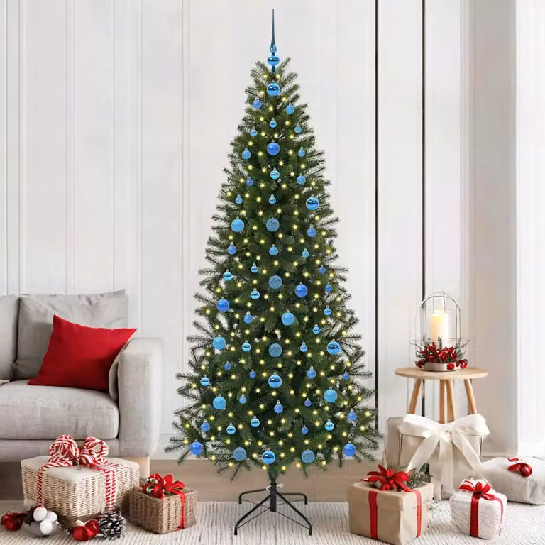 Albero di Natale artificiale moderno vidaXL verde con luci LED bianco caldo in PE e PVC, Altezza: 210 cm