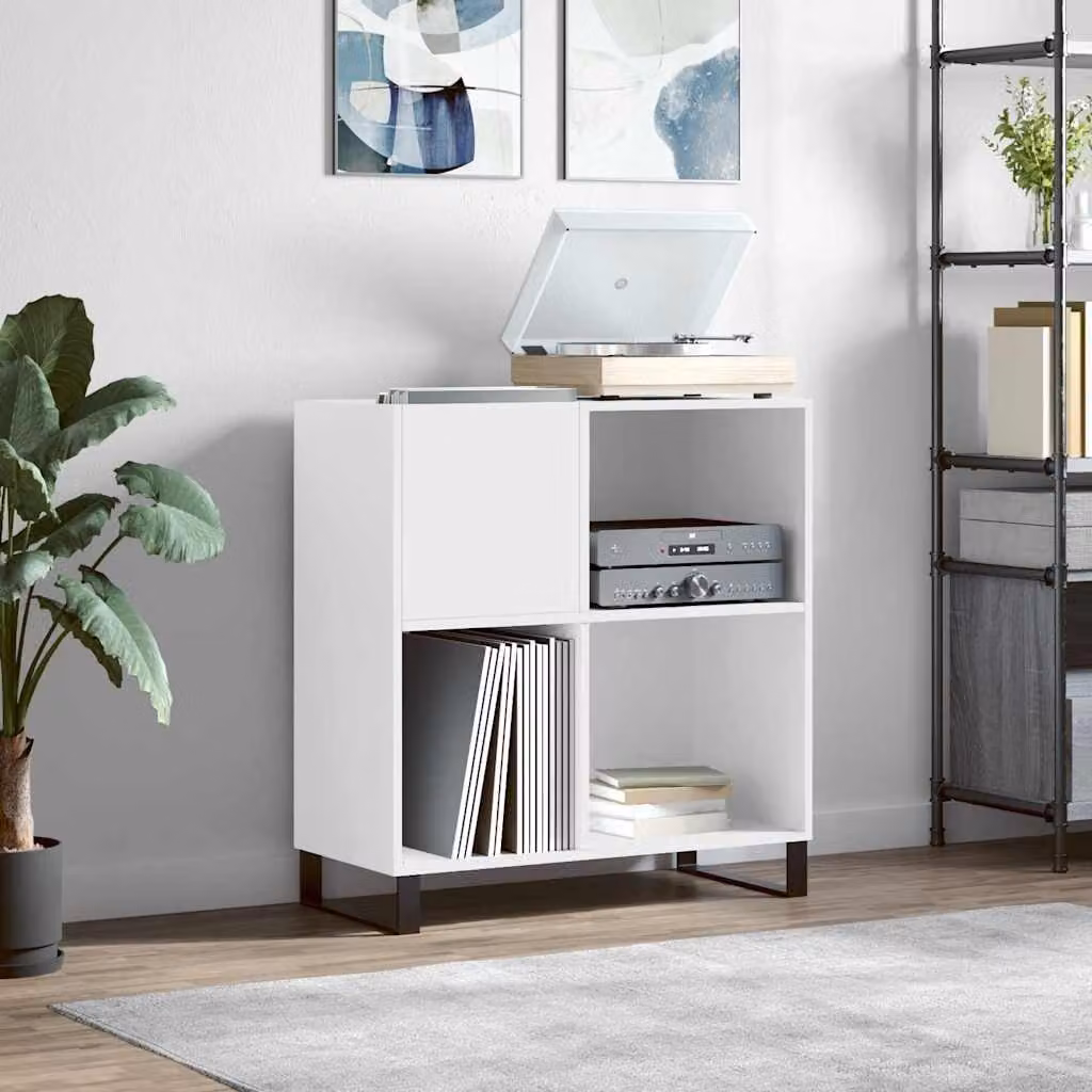 vidaXL Mobile Porta Dischi Bianco in Legno Multistrato, L: 84,5 cm, P: 38 cm, H: 89 cm