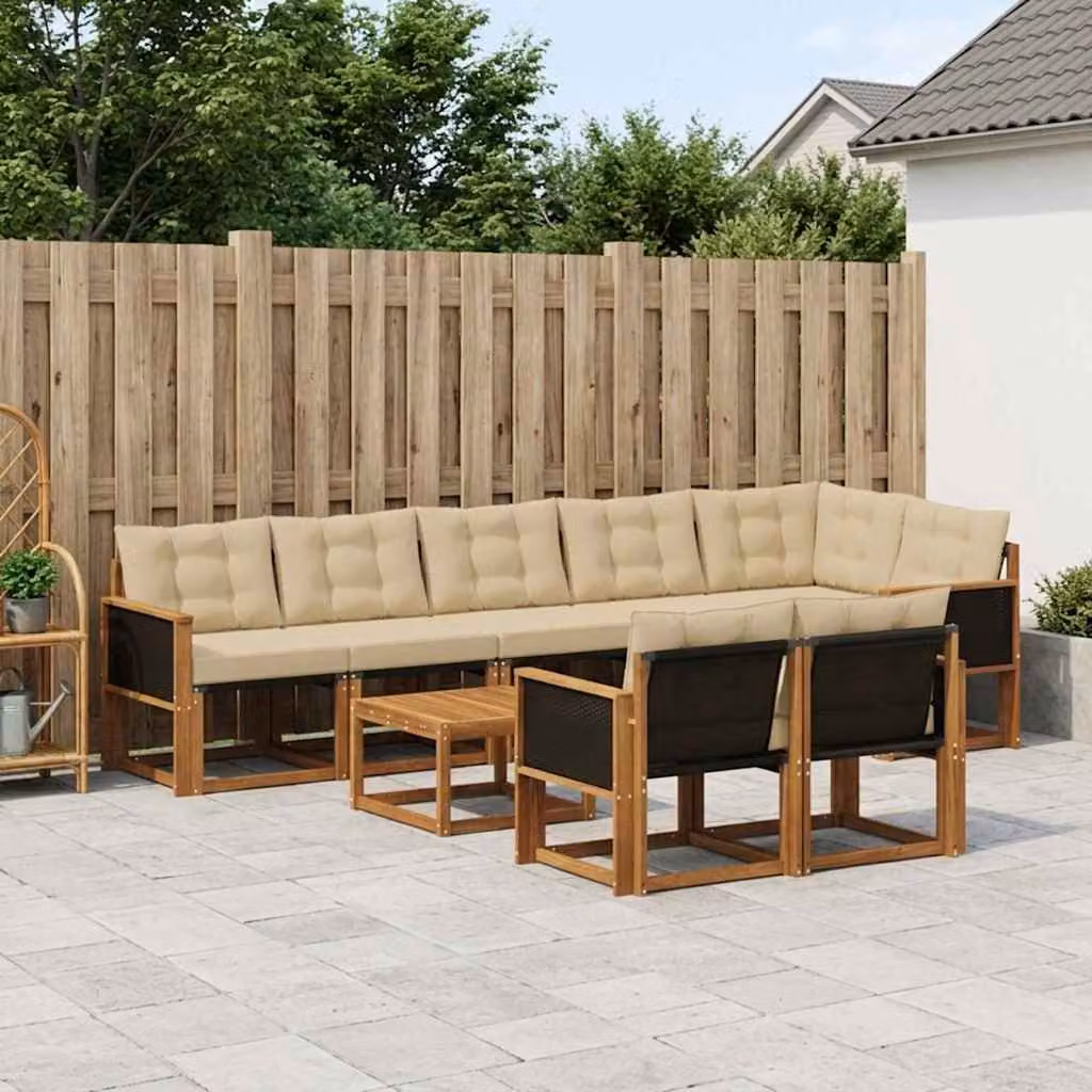 Set di divani da esterno vidaXL 9 pz in legno di acacia con cuscini beige e marrone per giardino e terrazza