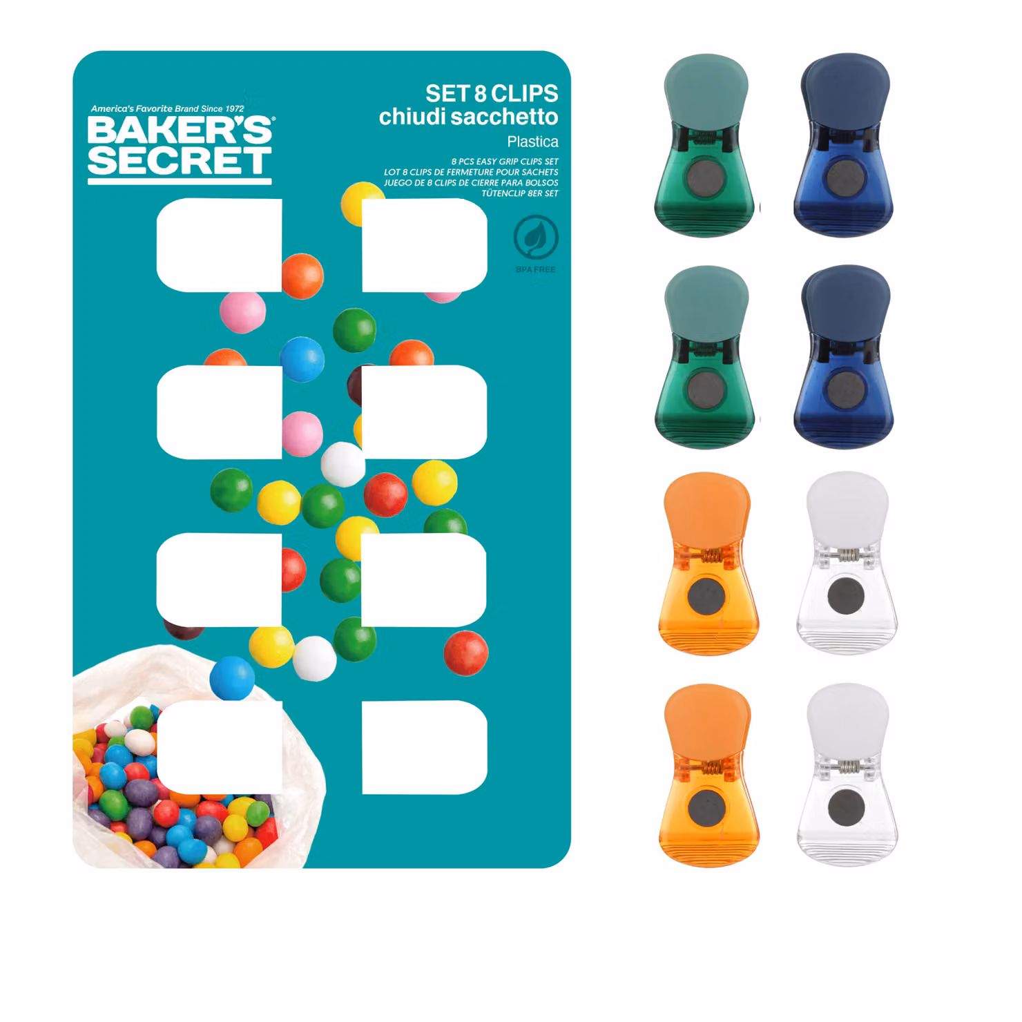 Set di 8 mollette chiudipacco magnetiche Baker's Secret in plastica multicolore – 2