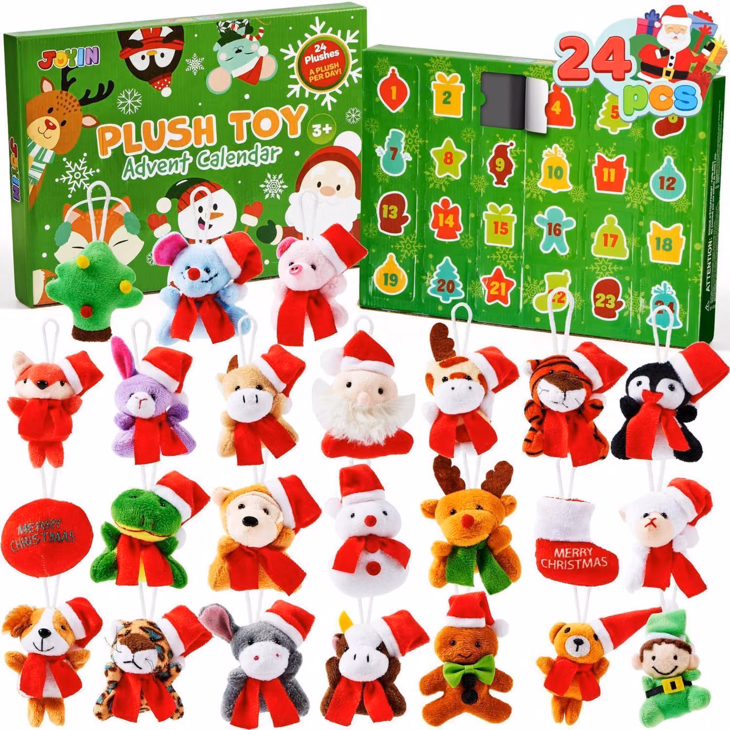 Calendario dell'Avvento in peluche, con 24 giorni di conto alla rovescia, cappellini di Natale e giocattoli per bambini