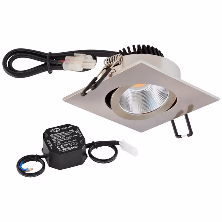 EVN P-LED da incasso a soffitto, quadrato, orientabile, EDS (STL), IP20, 8,4 W, 3000 K, 1010 lm, 90 Ra, dimmerabile, diametro di incasso 68 mm