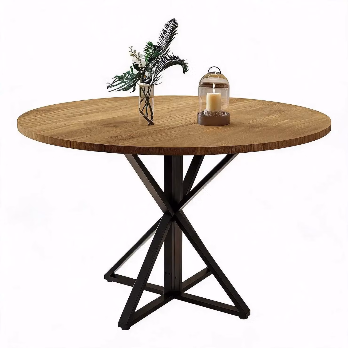 Tavolo rotondo da pranzo - Tavolo da pranzo da 120 cm - Adatto per 4-6 persone - Stile moderno - Struttura in metallo - Montaggio semplice - Colore marrone