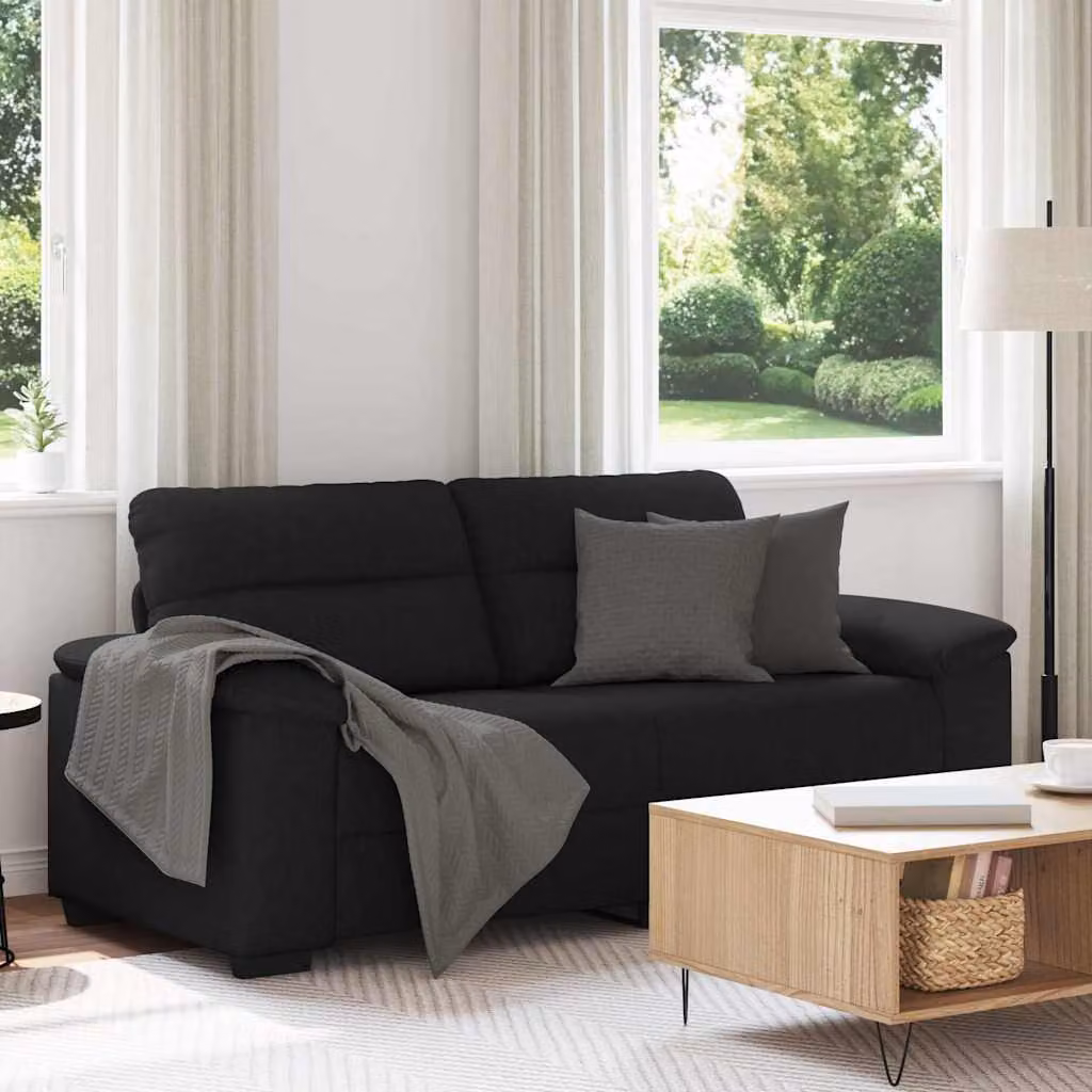 Divano a 2 posti moderno vidaXL in tessuto nero con cuscini inclusi L/P/H: 180 x 81 x 84 cm
