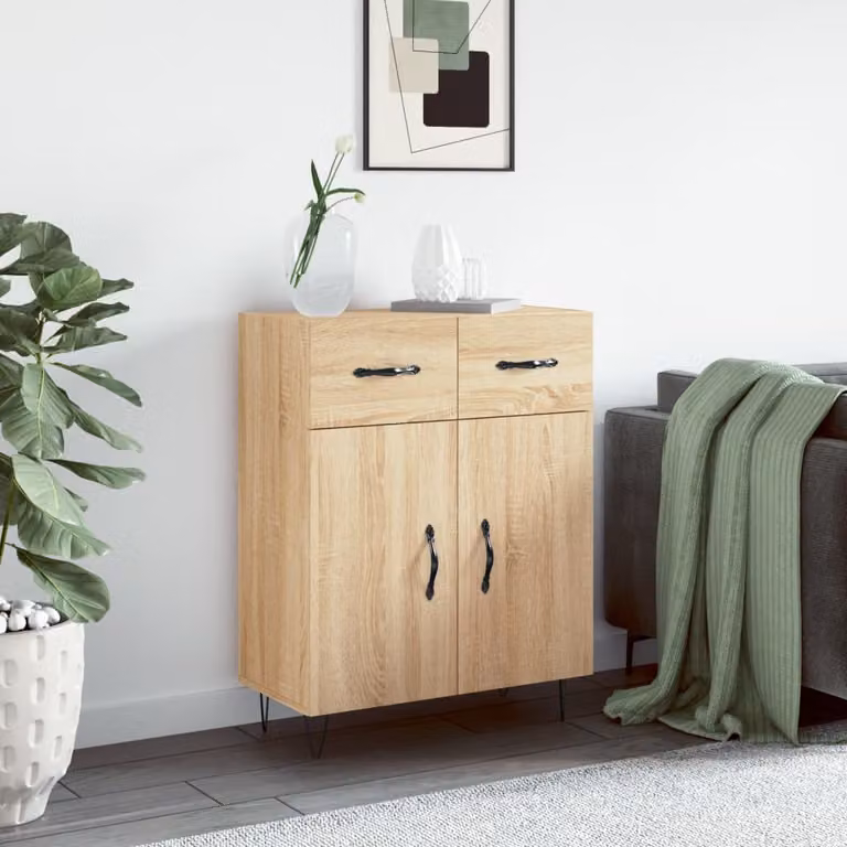Credenza moderna vidaXL in legno e metallo, colore beige e marrone, L: 69,5 cm, P: 34 cm, H: 90 cm