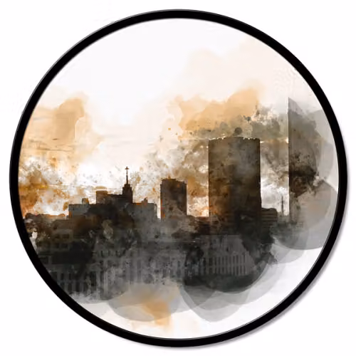 Quadro tondo su tela Città macchiata Pintdecor