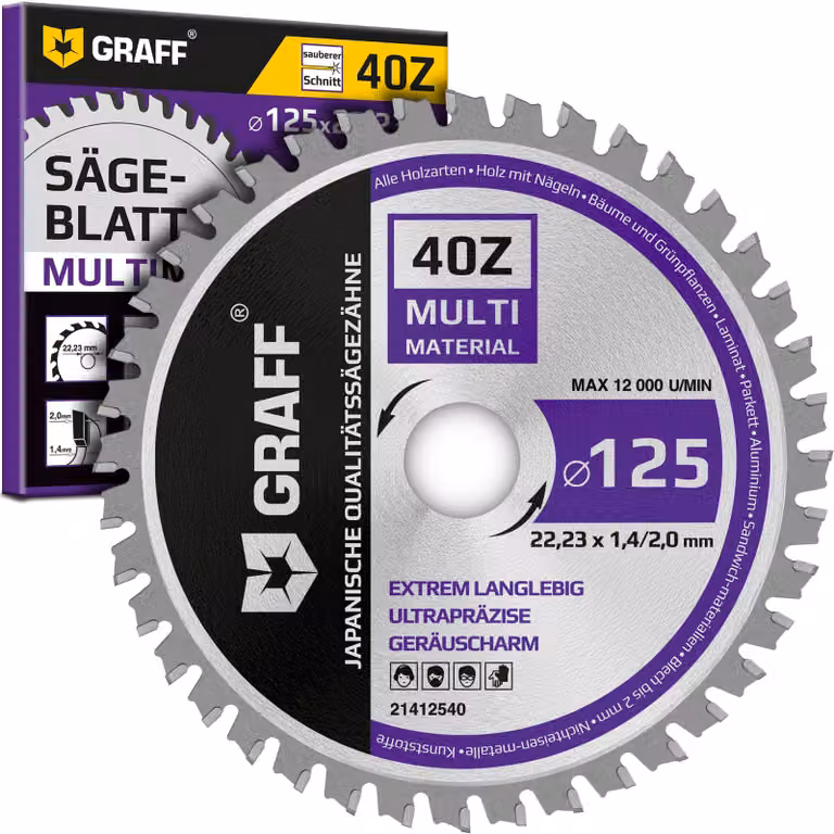 Disco per sega circolare da 125 mm con 40 denti, adatto per legno, alluminio e plastica